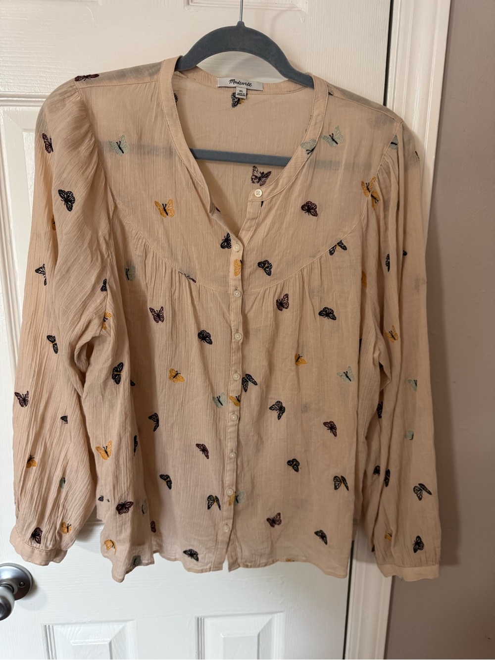 Madewell Cream Butterfly Print Button-Front Blouse